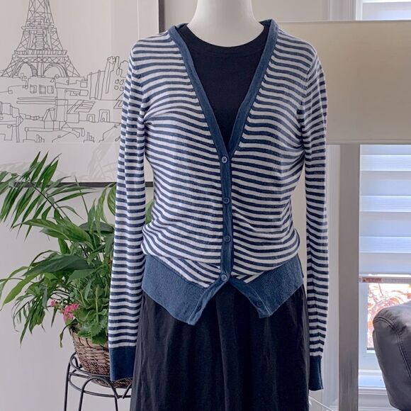 💙Falls Creek Blue Stripes Cotton Cardigan women - Picture 2 of 5